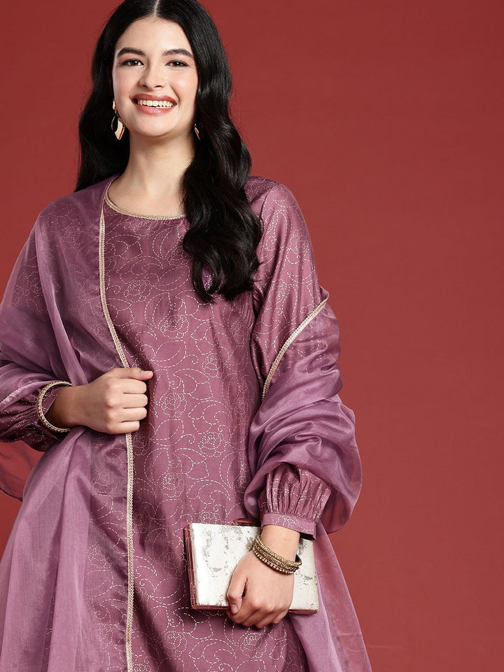all about you Floral Printed Straight Kurta With Sharara & Dupatta