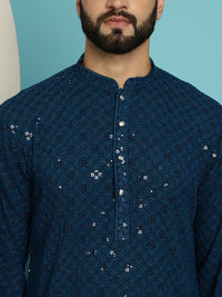 SOJANYA Geometric Embroidered Mandarin Collar Long Sleeves Pure Cotton Kurta With Churidar