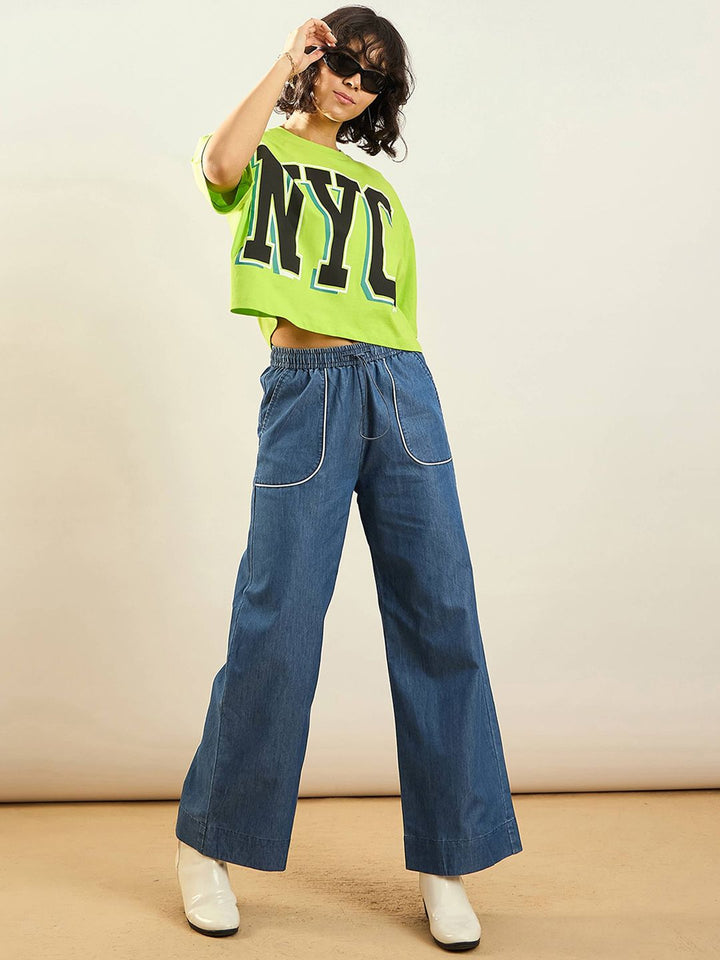SASSAFRAS Women Pure Cotton Loose Fit High-Rise Parallel Trousers