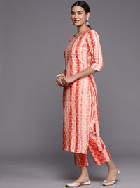 Libas Women Red Yoke Design Sequinned Kurta with Trousers & With Dupatta