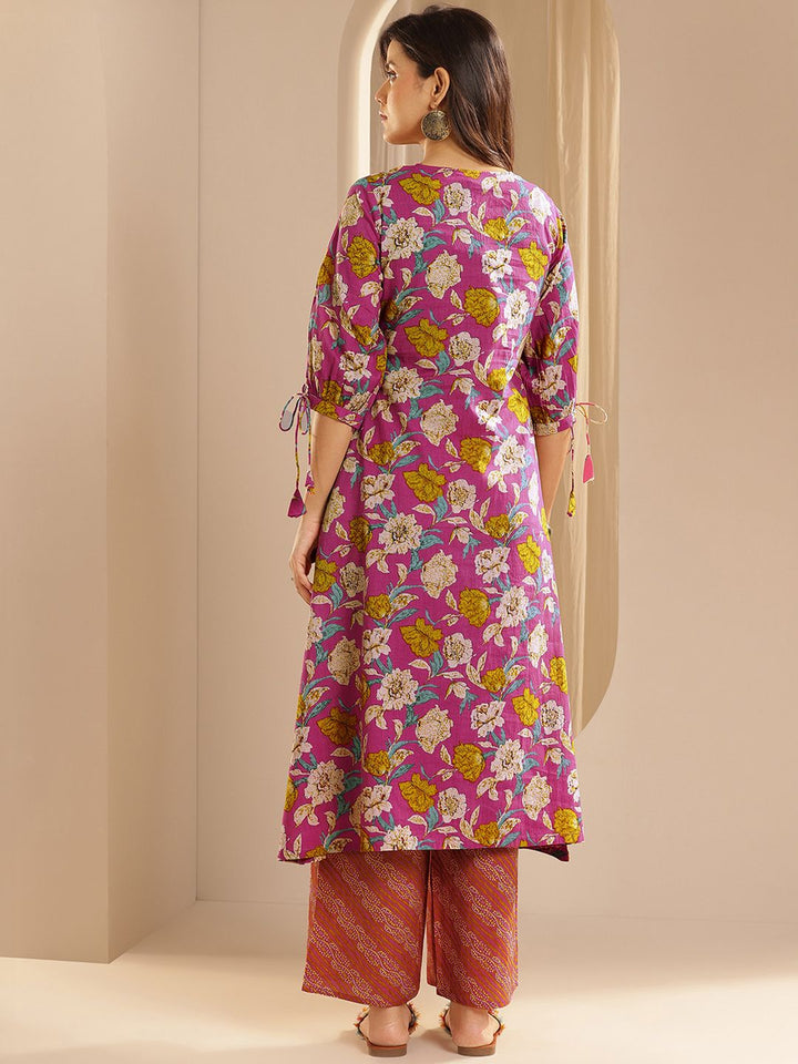 Libas Women Floral Printed Regular Pure Cotton Kurta with Palazzos