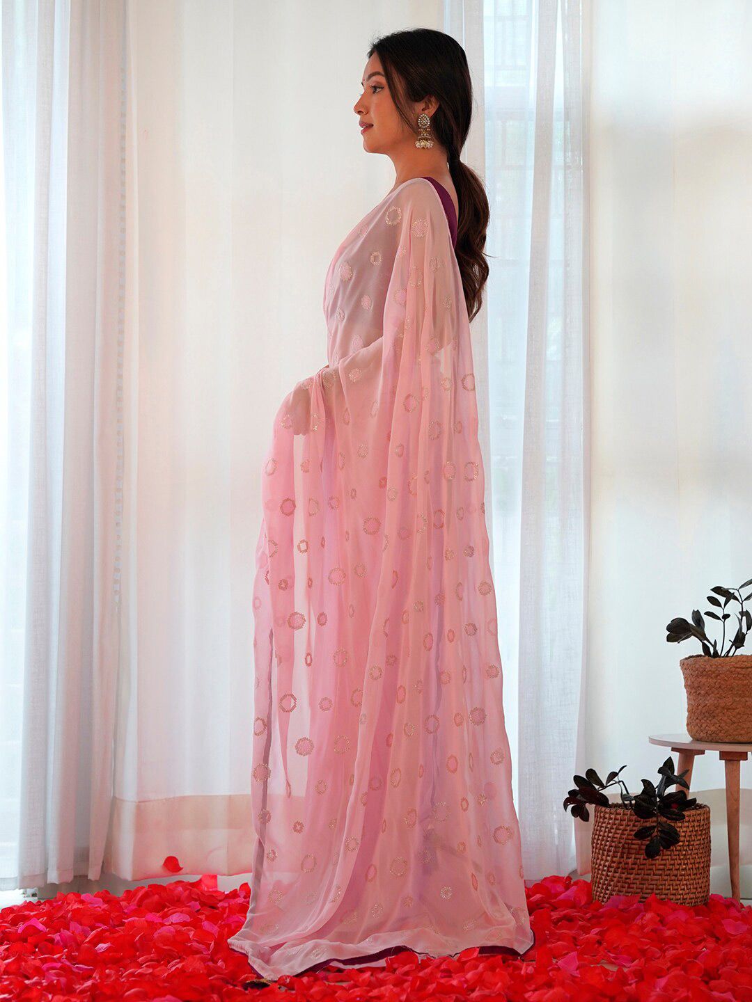 Saree mall Embellished Sequinned Pure Georgette Saree