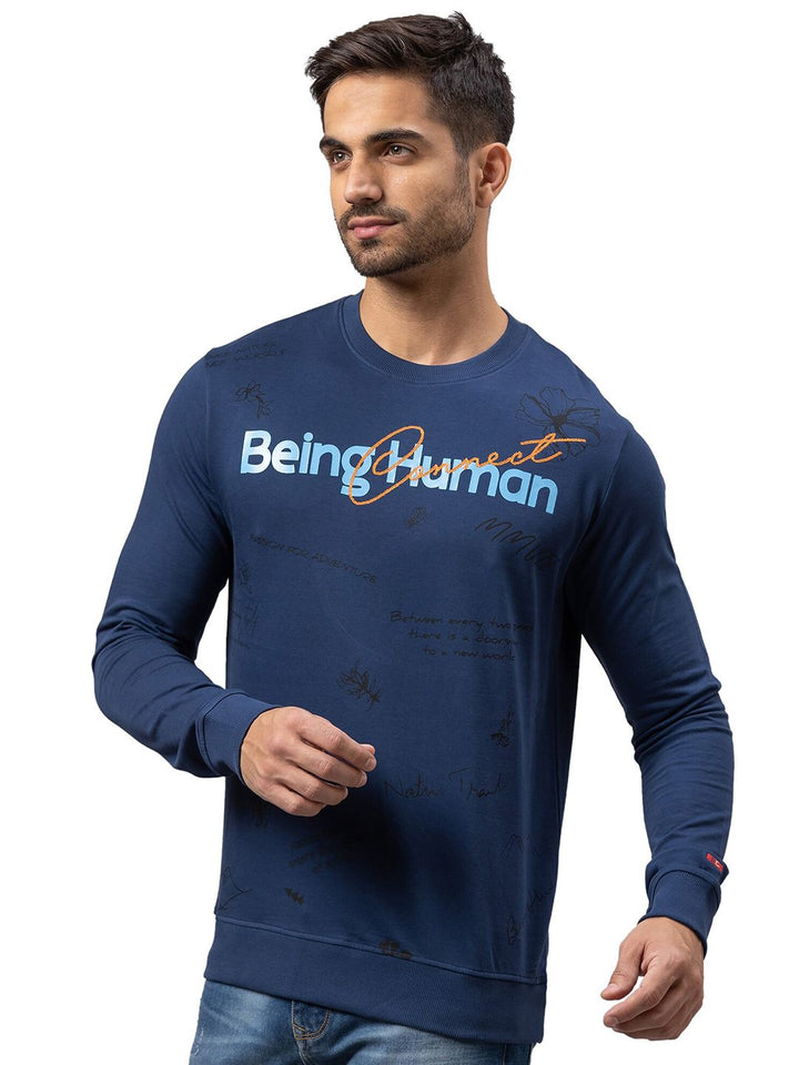 Being Human Men Navy Blue Printed Sweatshirt