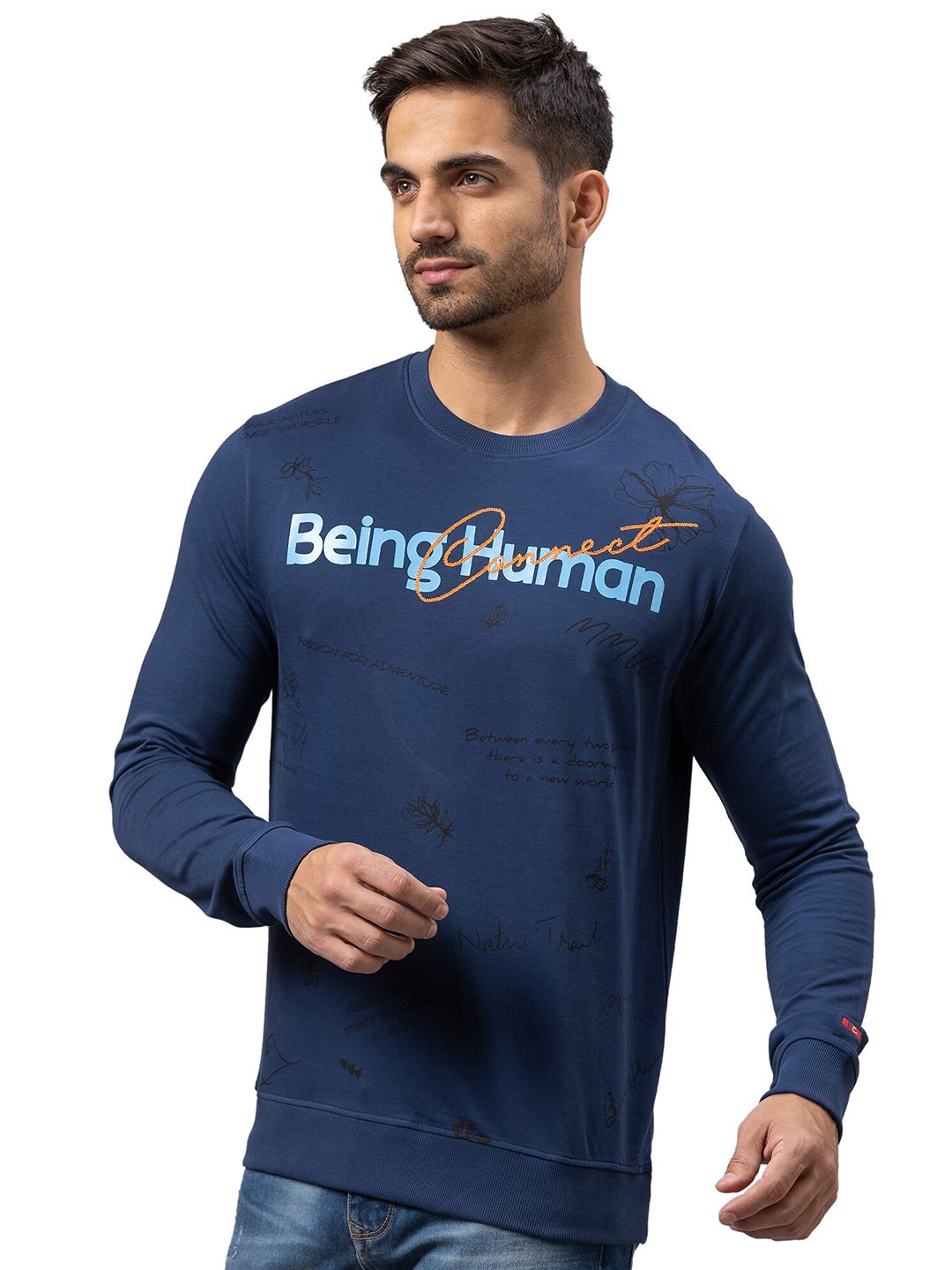Being Human Men Navy Blue Printed Sweatshirt