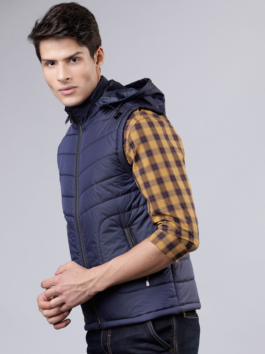 HIGHLANDER Men Navy Blue Solid Hooded Padded Jacket