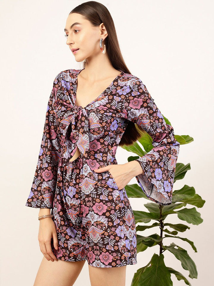 STREET 9 Floral Printed Tie Up Neck Jumpsuit