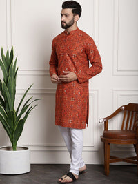 SOJANYA Ethnic Motifs Printed Band Collar Straight Kurta With Churidar