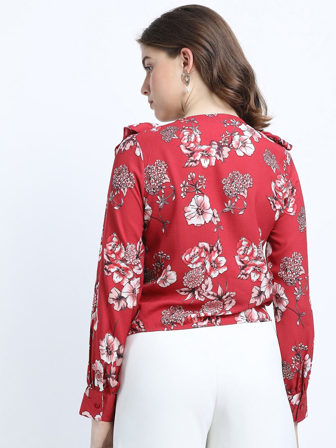 Tokyo Talkies Rust Floral Print Tie-Up Neck Top