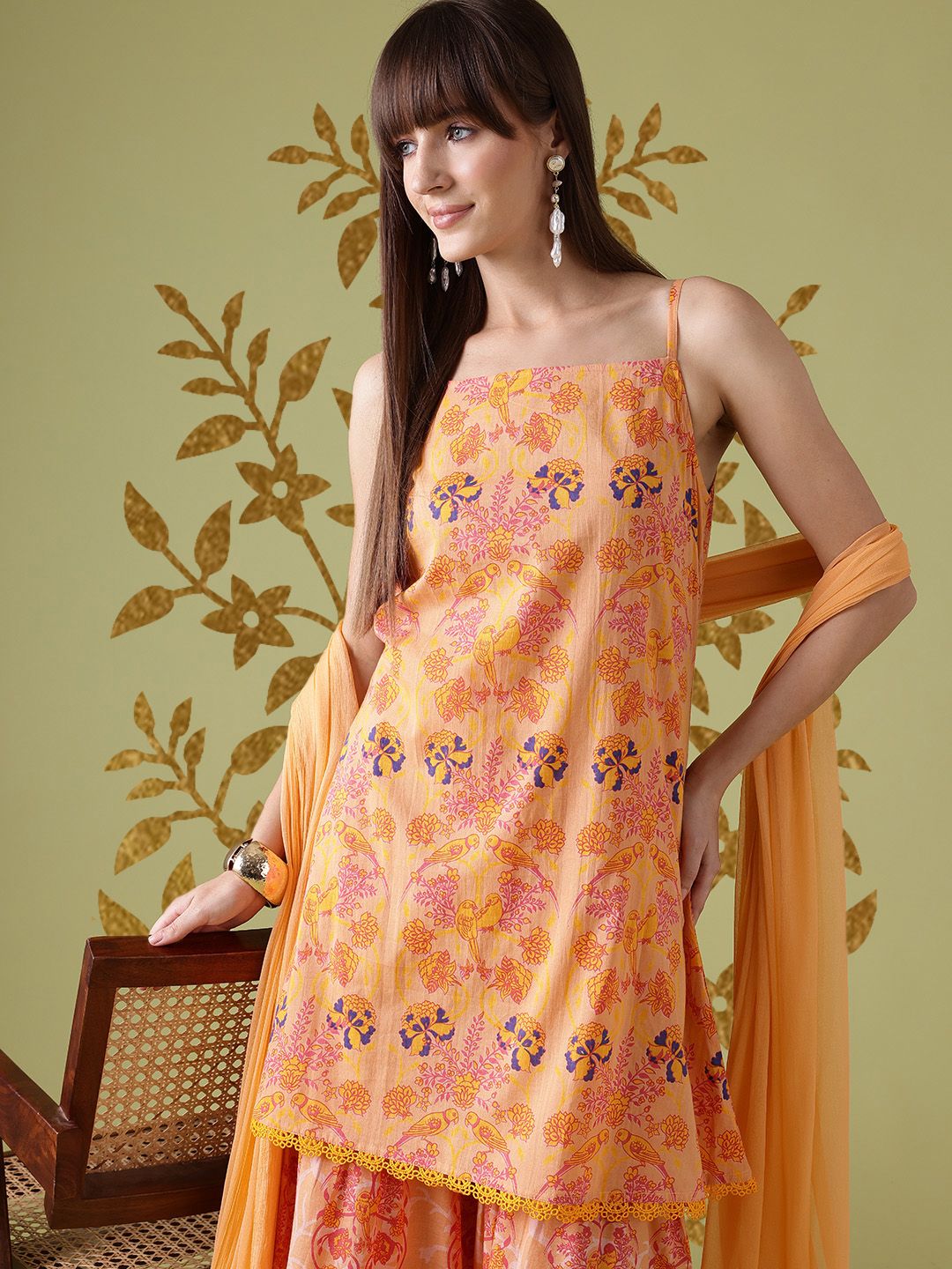 Anouk Ethnic Motifs Printed Lace Inserts Kurta with Sharara & With Dupatta