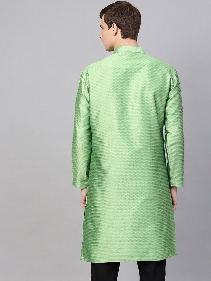 SOJANYA Men Green Woven Design Straight Kurta