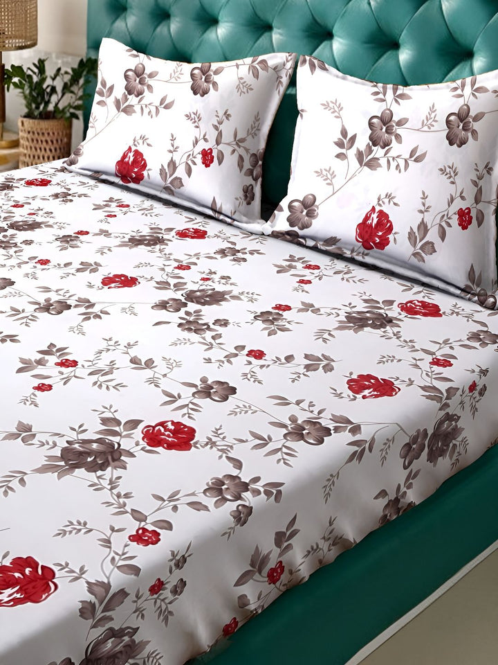KLOTTHE Kapas Bunga Putih 300 TC Cadar King dengan 2 Sarung Bantal-250 x 225 cm