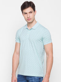 SPYKAR Men Blue Printed Polo Collar Slim Fit T-shirt