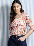 DressBerry Floral Print Cinched Waist Top