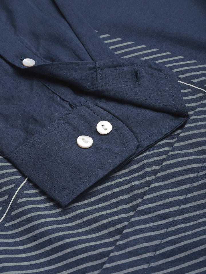 Anouk Men Navy Blue Multi Striped Pure Cotton Casual Shirt
