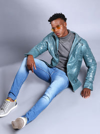 The Indian Garage Co Men Slim Fit Faux Biker Jacket with Zip Closure