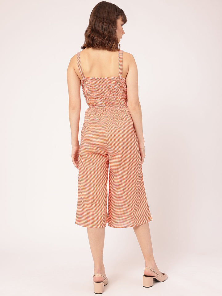 DressBerry Casual Getaway Gingham Checks Smocked Culotte Jumpsuit