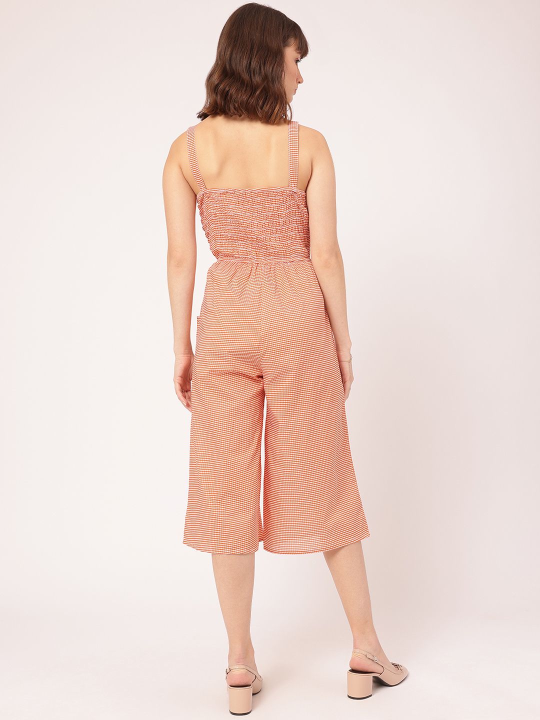 DressBerry Casual Getaway Gingham Checks Smocked Culotte Jumpsuit