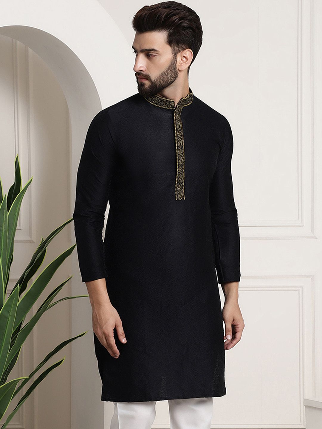 SOJANYA Paisley Woven Design Benang Kolar Mandarin Berfungsi Kurta Lurus