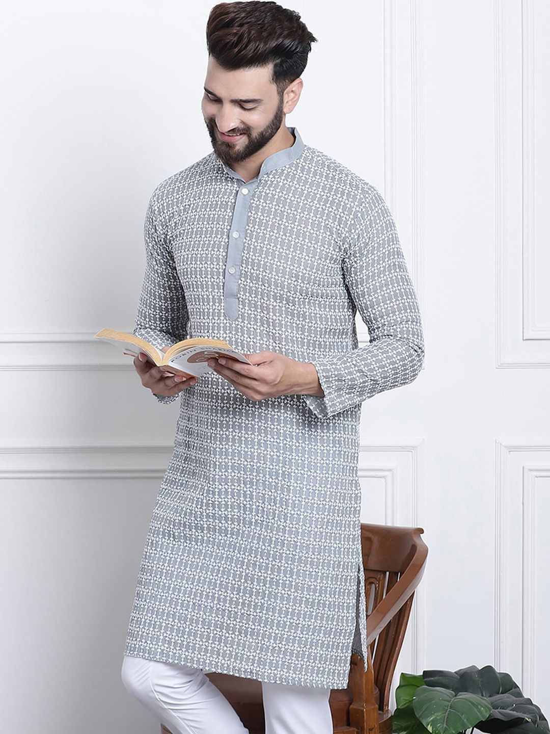 SOJANYA Motif Etnik Sulam Kurta Kapas Tulen
