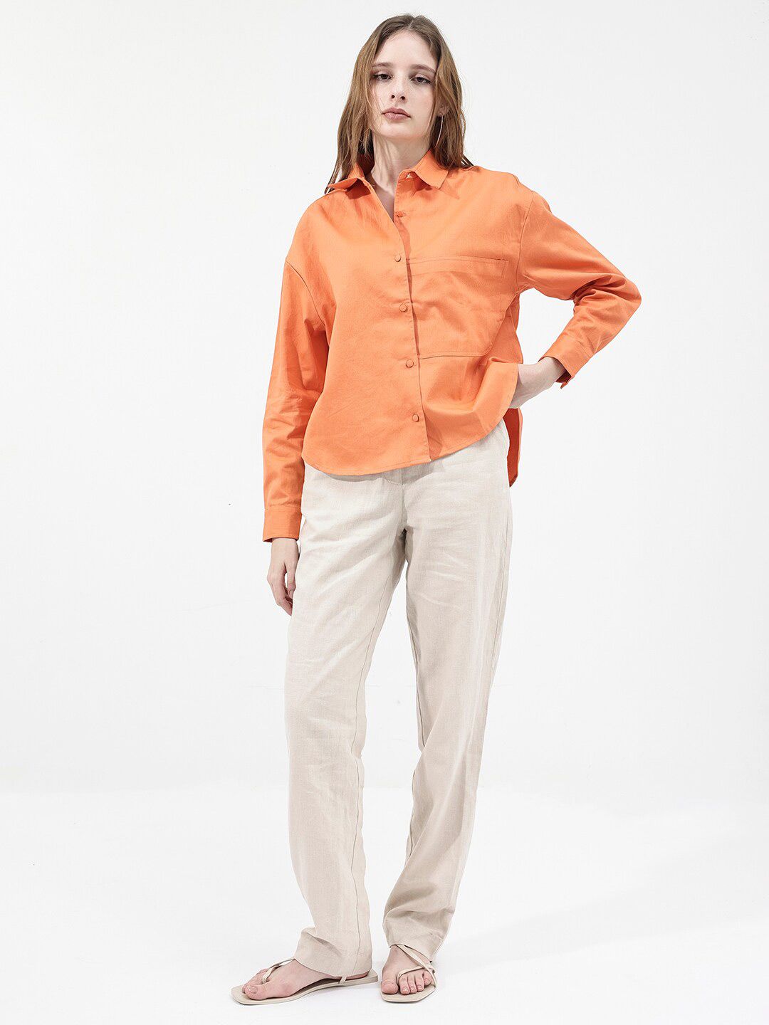 RAREISM Classic Spread Collar Opaque Cotton Casual Shirt