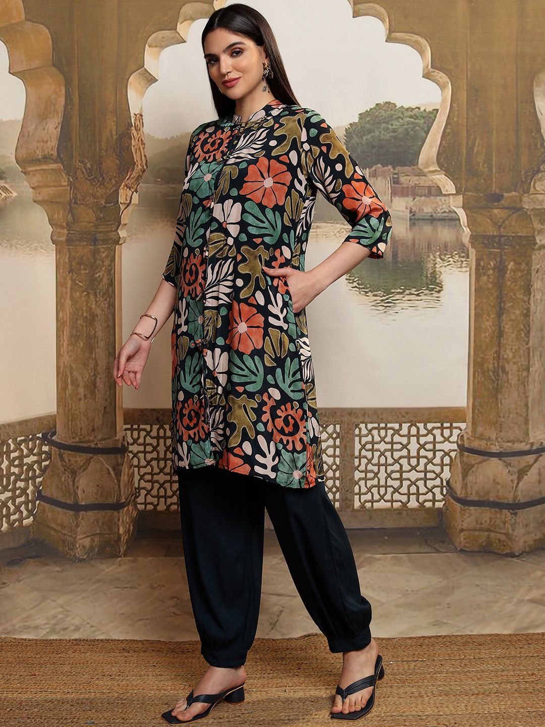 Vishudh Women Printed Top & Pant With Floral Shrug Co-Ord Set