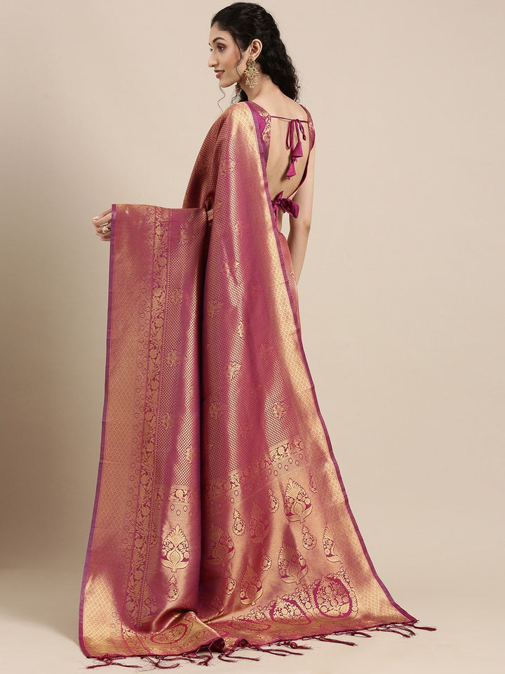 Saree mall Magenta Ethnic Motifs Zari Silk Blend Banarasi Sarees