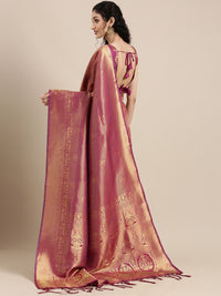 Saree mall Magenta Ethnic Motifs Zari Silk Blend Banarasi Sarees