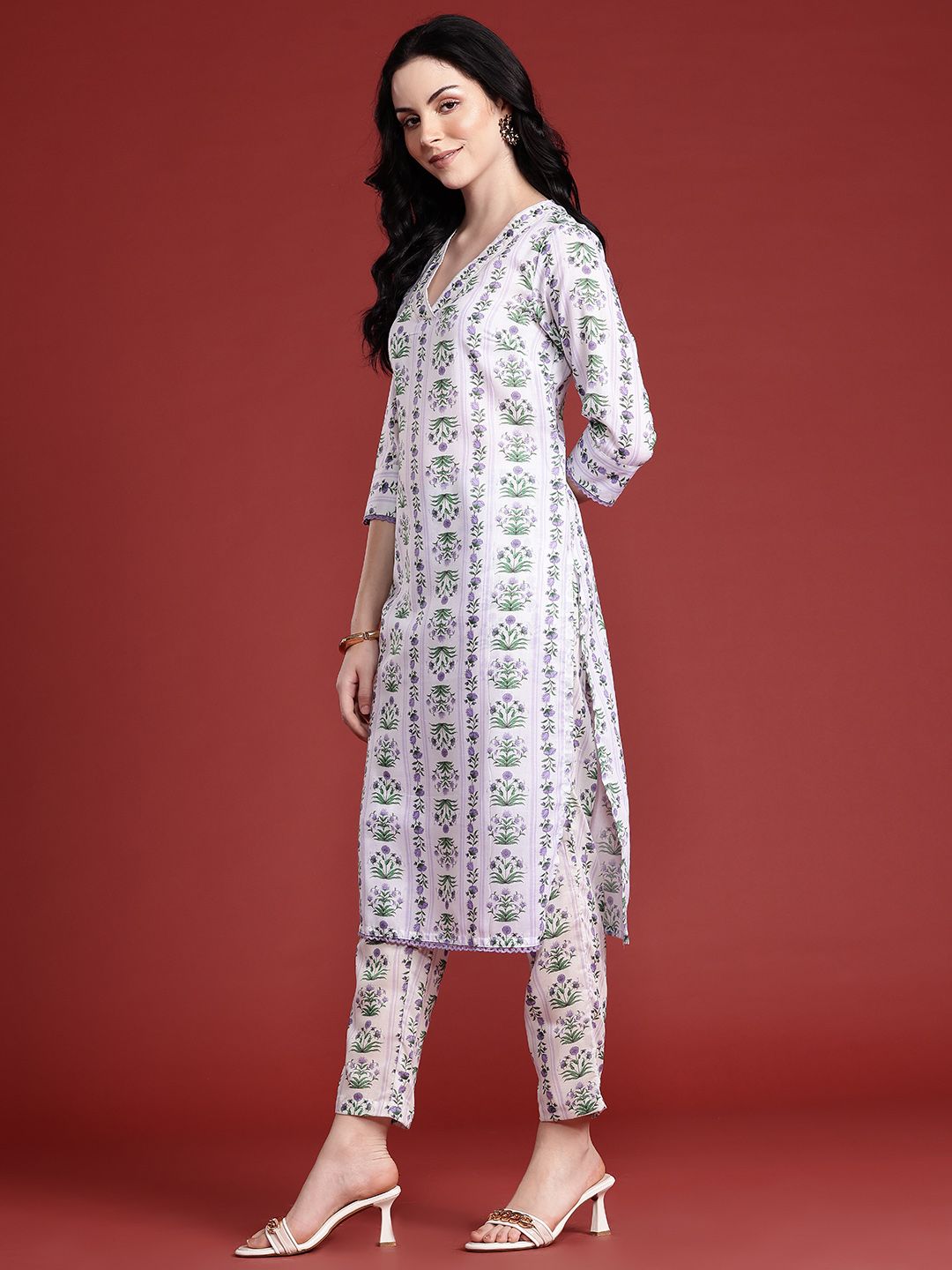 Anouk Floral Printed Kurta with Trousers & With Dupatta