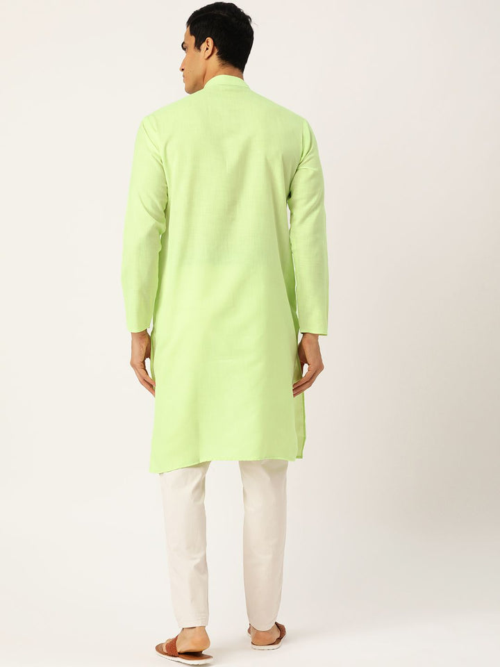 SOJANYA Men Green Solid Straight Kurta