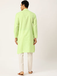 SOJANYA Men Green Solid Straight Kurta