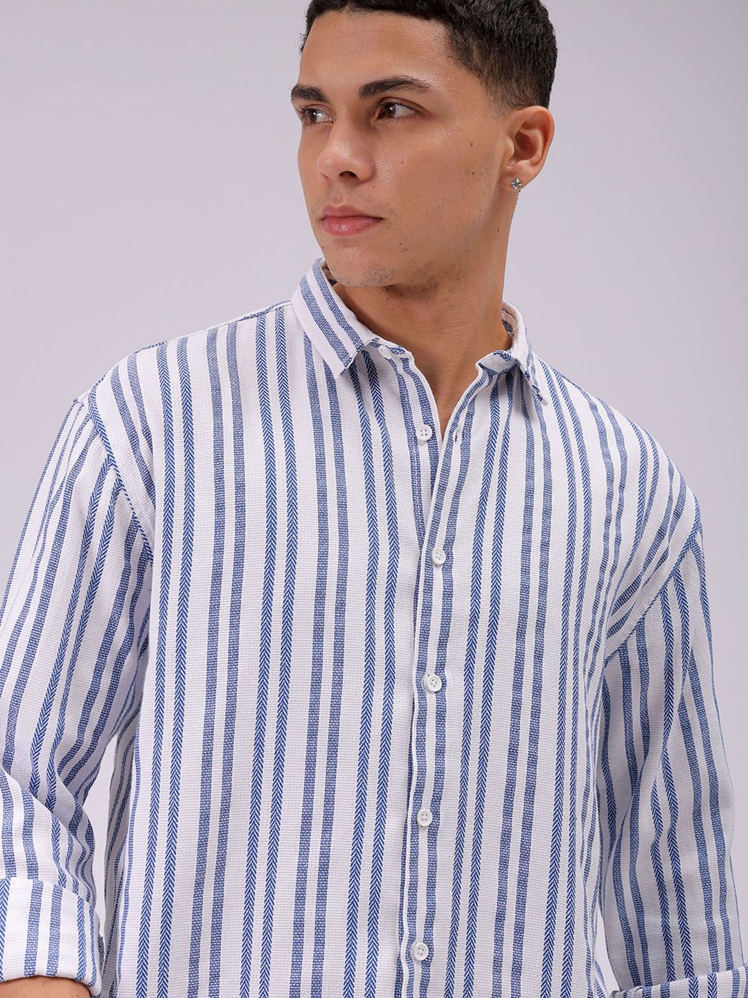 The Indian Garage Co Men Relaxed Fit Striped Dobby Textured Resortwear Shirt