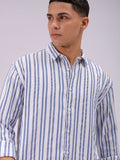 The Indian Garage Co Men Relaxed Fit Striped Dobby Textured Resortwear Shirt