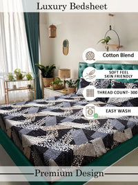 Myntra Elegant Homes Black & Brown Geometric 300 TC Bedsheet with 2 Pillow Covers