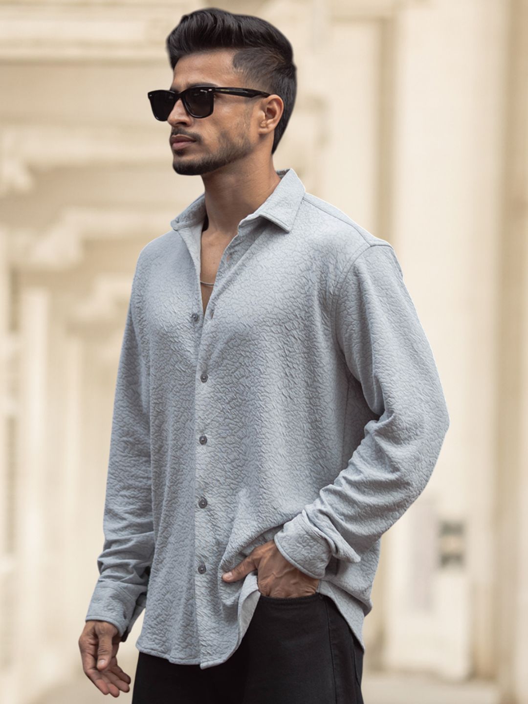 Powerlook Men Spread Collar Textured Regular Fit Casual Shirt