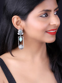 PANASH Silver-Plated Oxidised Classic Drop Earrings