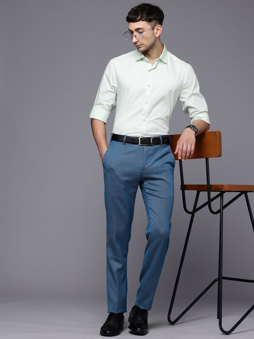 Raymond Men Self Design Textured Slim Fit Formal Trousers