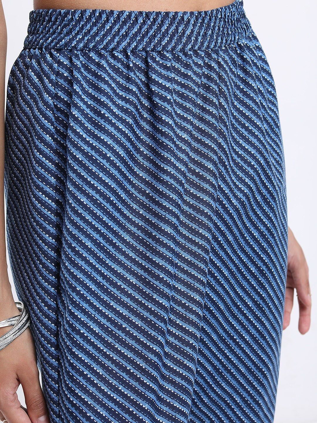 Vishudh Blue Ethnic Motifs Printed Straight Kurta with Trousers With Dupatta