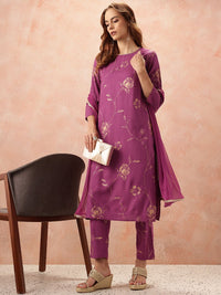 all about you Floral Printed Regular Gotta Patti Kurta with Trousers & With Dupatta