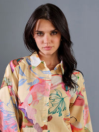 AND Floral Print Flared Sleeve Cotton Cape Top