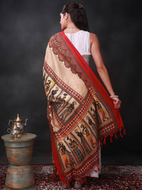 Exotic India Red Batik Afro Women Motif Printed Banglori Satin Dupatta