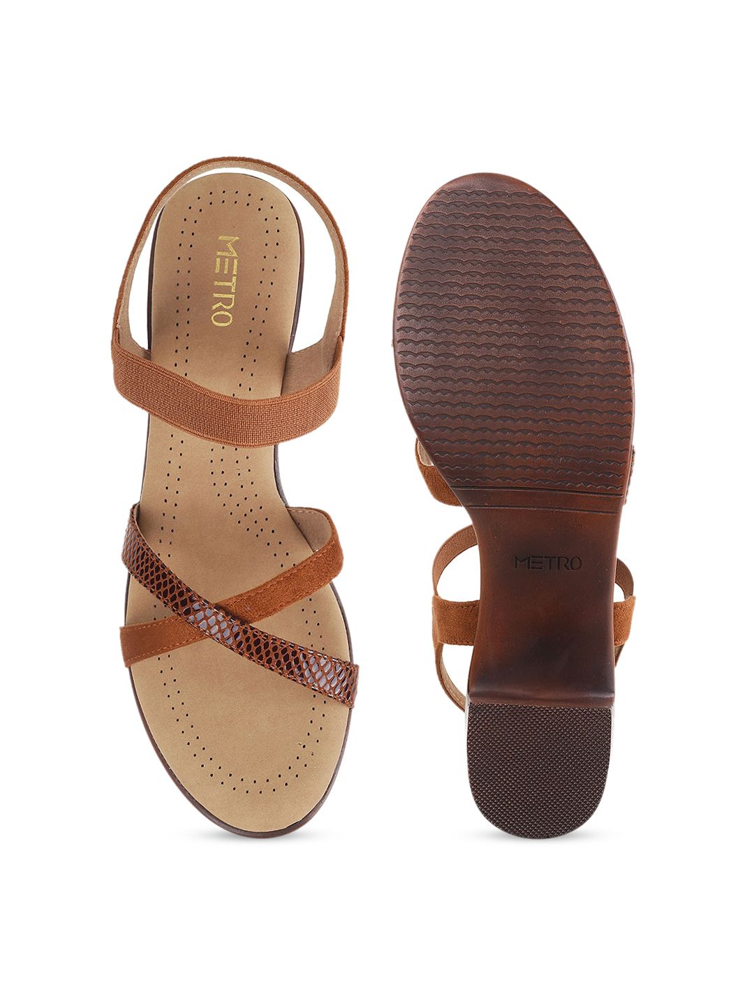 Metro Brown Block Sandals Heels