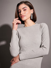 SASSAFRAS Grey Long Sleeves High Neck Fitted Top