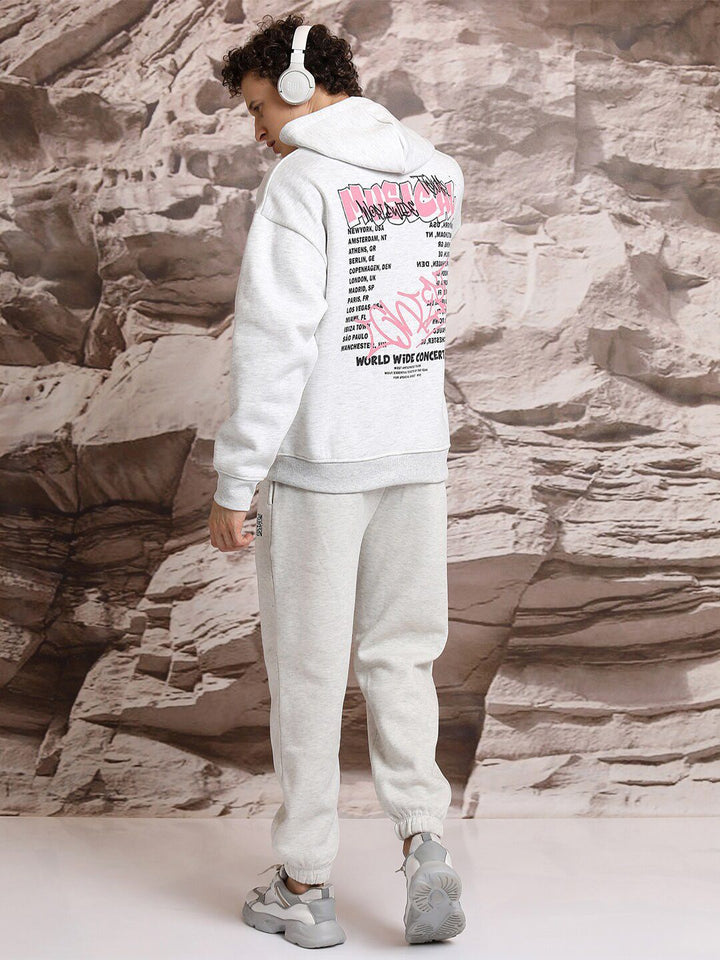 HIGHLANDER White Typography Printed Hooded Long Sleeves Oversized Pullover Sweatshirt