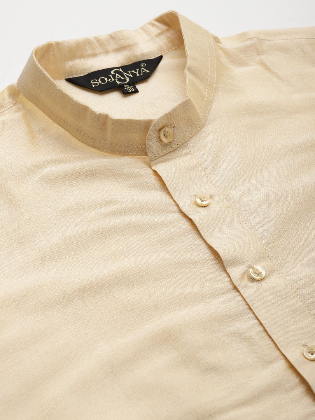 SOJANYA Men Beige & Green Solid Kurta with Churidar