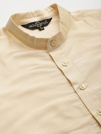 SOJANYA Men Beige & Green Solid Kurta with Churidar