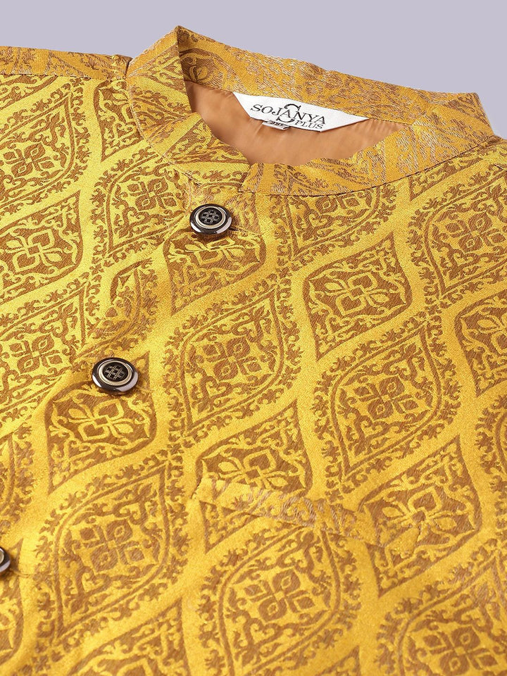SOJANYA PLUS Motif Etnik Rekaan Tenunan Kurta Kapas Sutera Dengan Piyama & Jaket Nehru