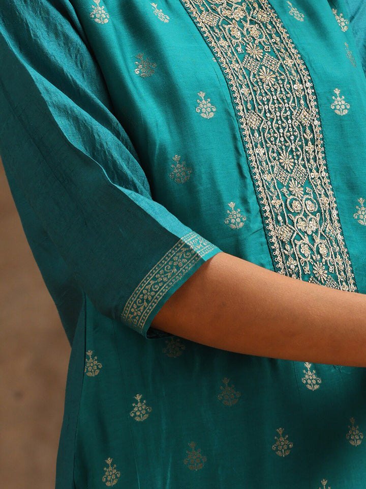 Libas Green Ethnic Motifs Woven Design Pure Silk Kurta With Trousers & Dupatta