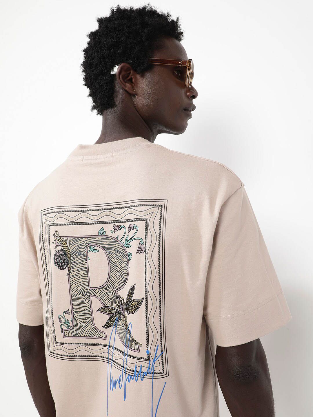 RARE RABBIT Men Yates Round Neck Oversized T-Shirt