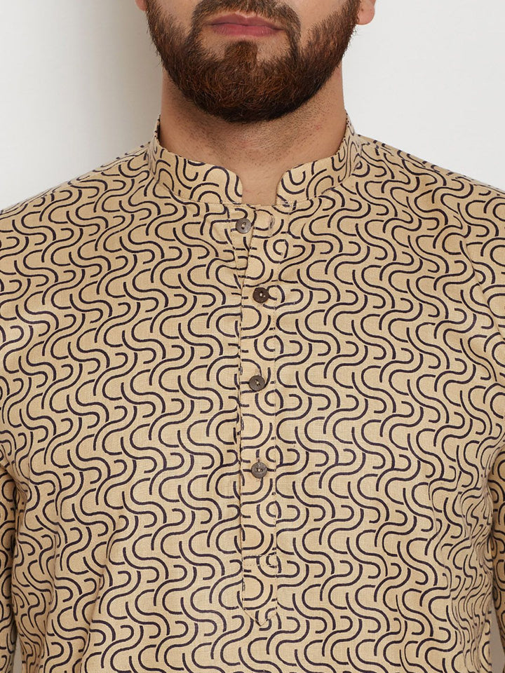 SOJANYA Men Beige & Brown Printed Straight Kurta