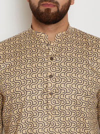 SOJANYA Men Beige & Brown Printed Straight Kurta